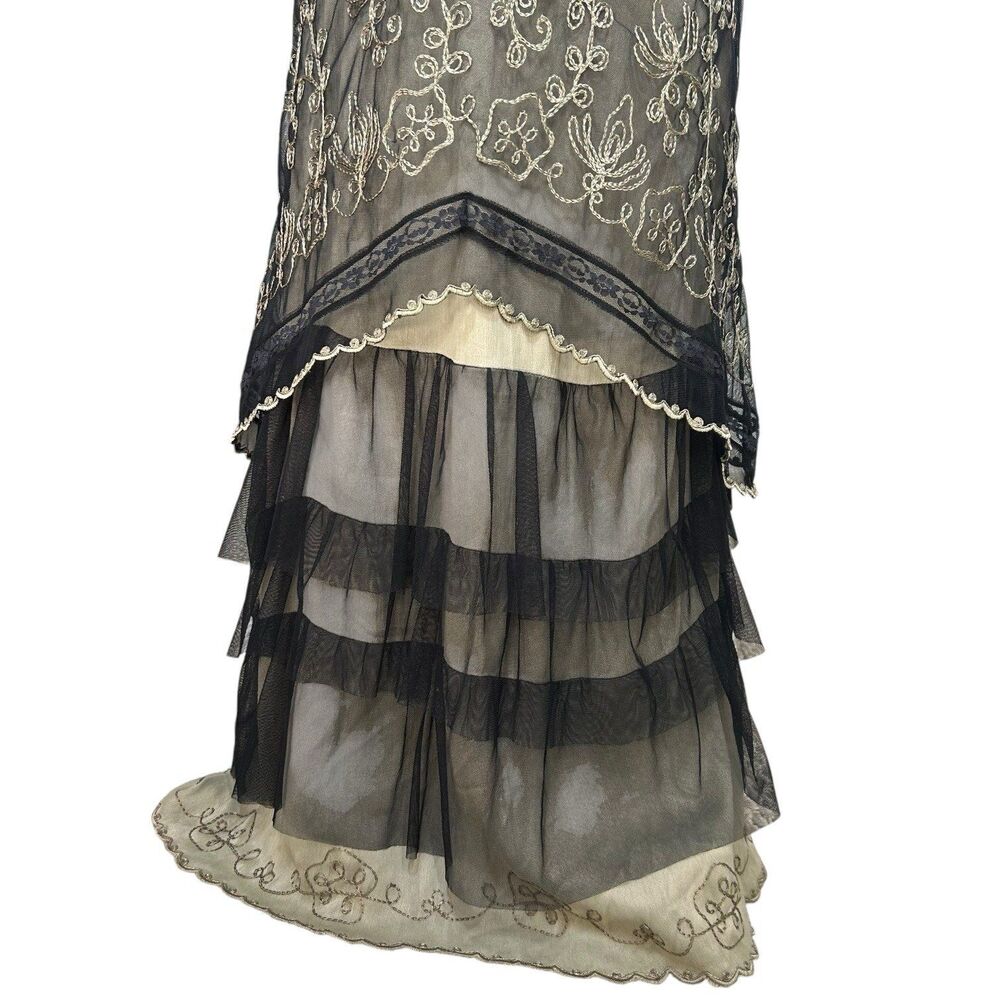 True Romance Nataya Black Empire Waist Embroidered Victorian Titanic Dress Sz M - Picture 8 of 9